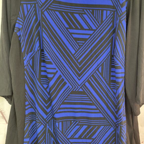 Robbie Bee 1X Black & Blue Striped Print Short Sleeve Dress - Picture 3 of 6